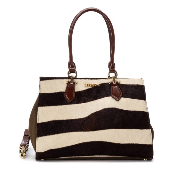 Khaki and Cow Print Carmela Handbag Mini