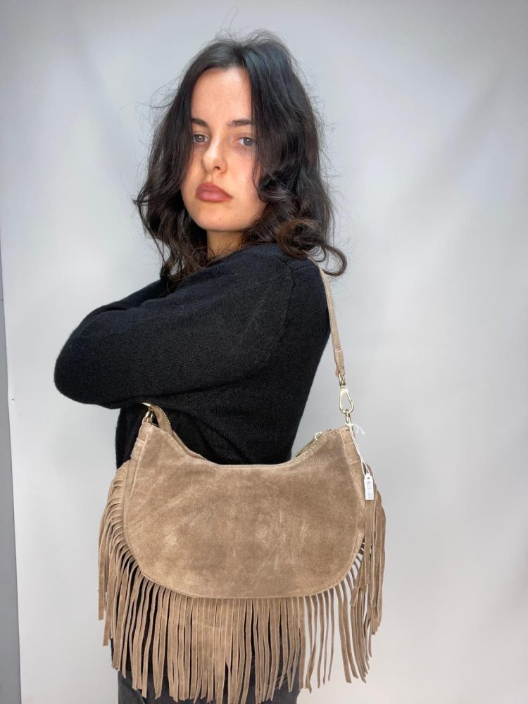 Taupe Suede Tassel Bag