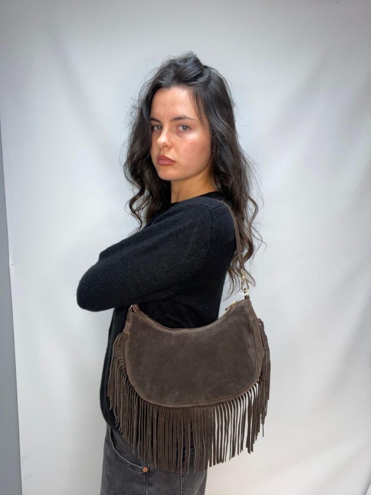 Coffee Suede Tassel Bag
