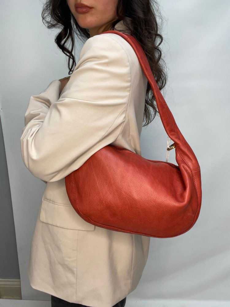 Red Leather Half-Moon Bag
