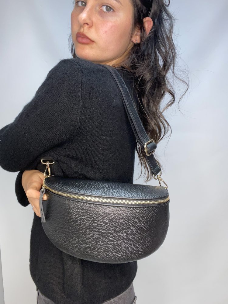 Black Leather Sling Back Large