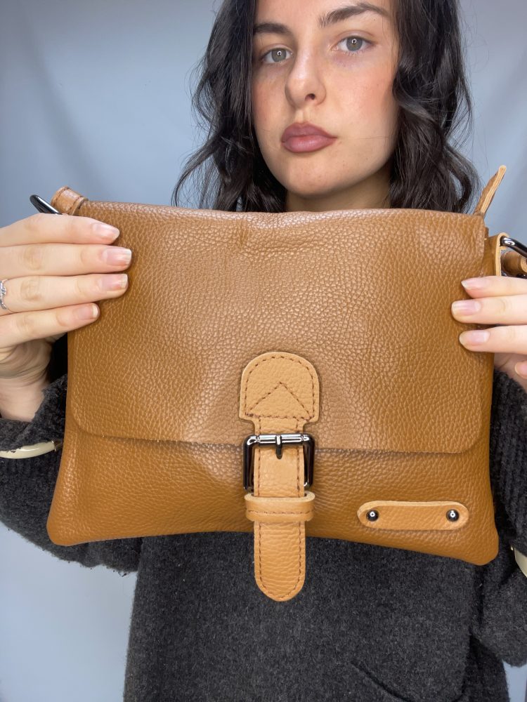 Camel Leather Satchel Bag