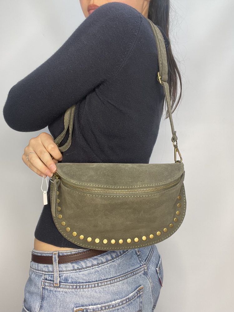 Green Suede Studded Cross Body