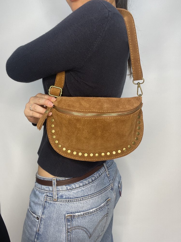 Camel Suede Studded Cross Body