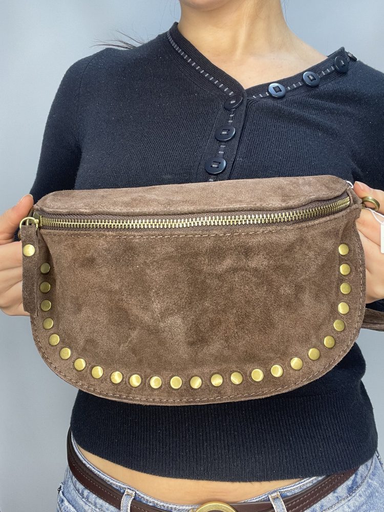 Brown Suede Gold Stud Cross Body