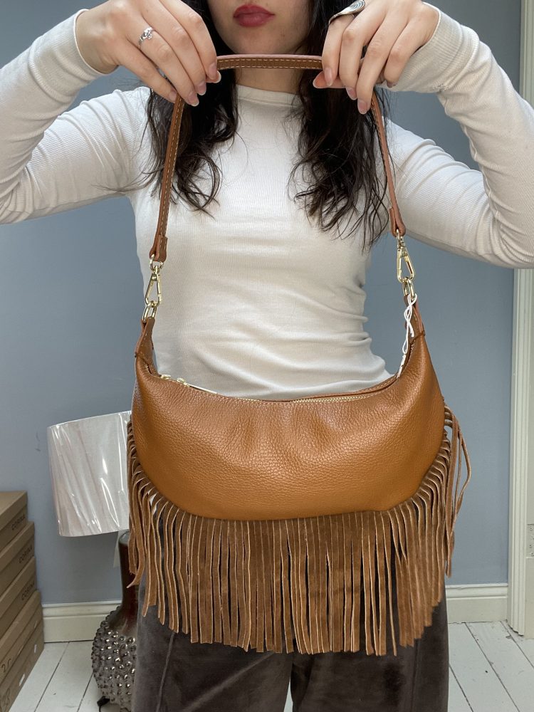 Camel Leather Tassle Bag