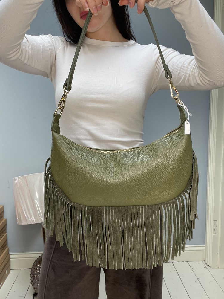 Green Leather Tassle Bag