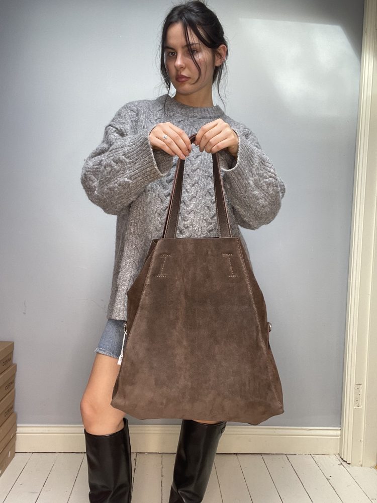 Large Chocolate Suede Tote Bag