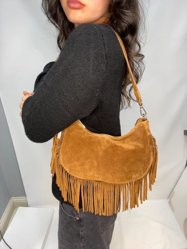 Camel Suede Tassel Bag