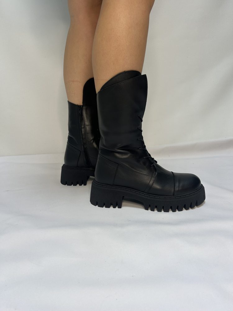 Black Leather Asymmetrical Boot