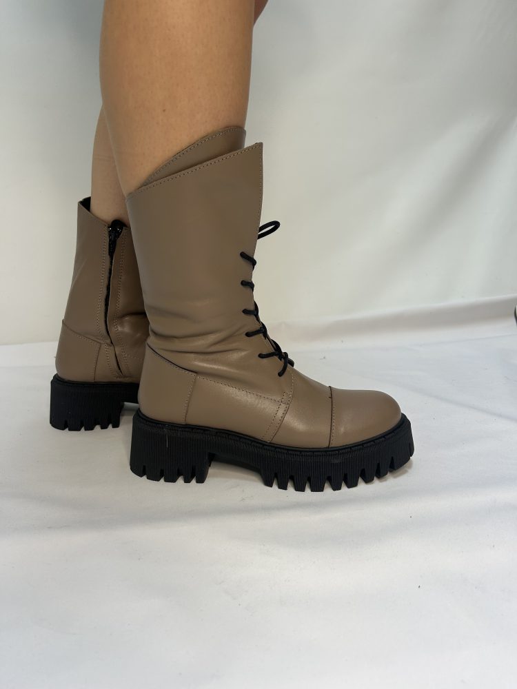 Taupe Leather Asymmetrical Boot