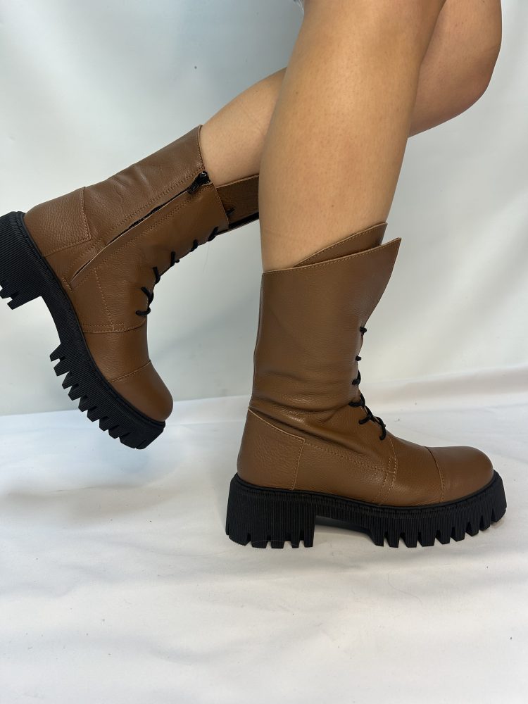 Camel Leather Asymmetrical Boot