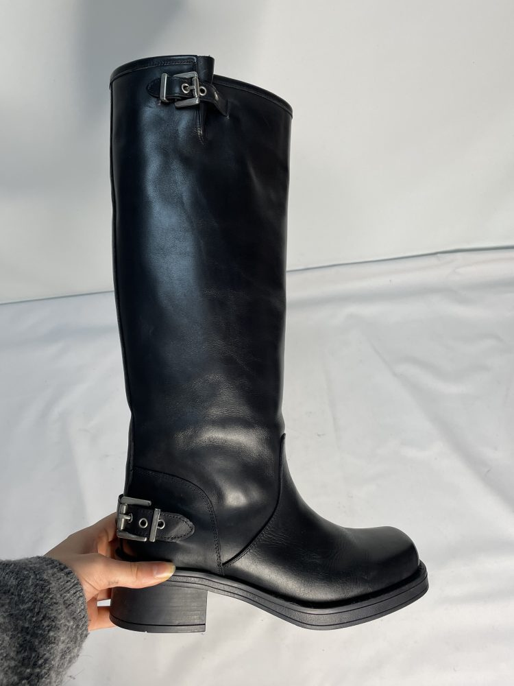 Black Leather Knee High Boots