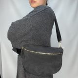 Suede Black Gold Zip Crossbody