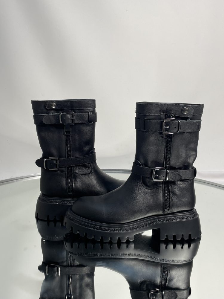 Italian Leather Biker Calf Boot