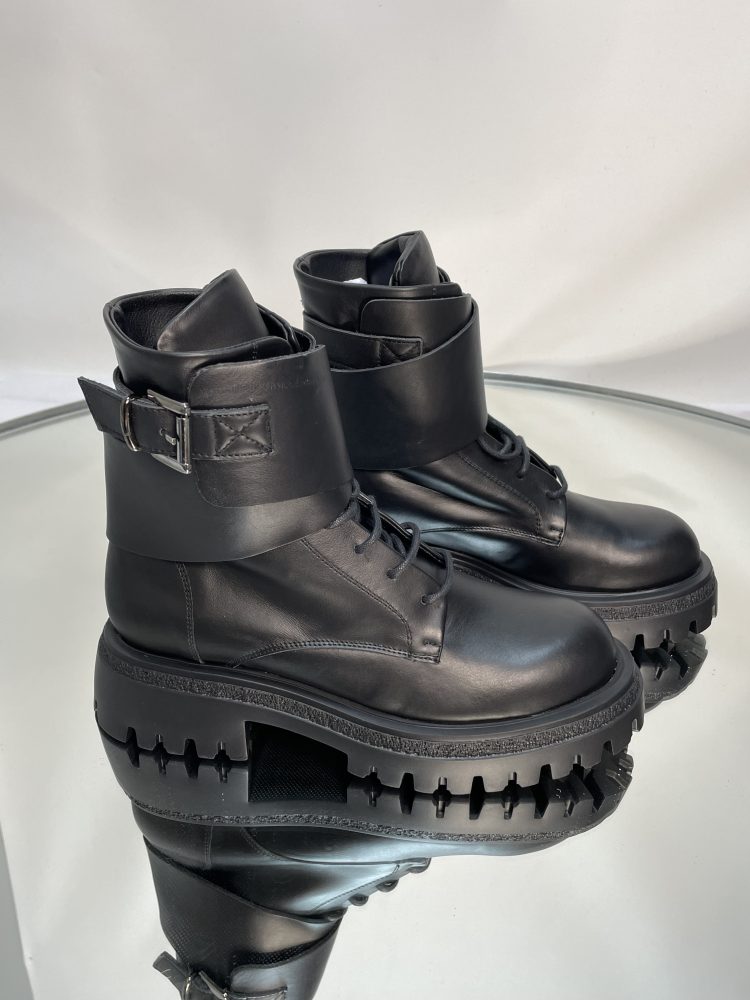Black Leather Wrap Around Boot