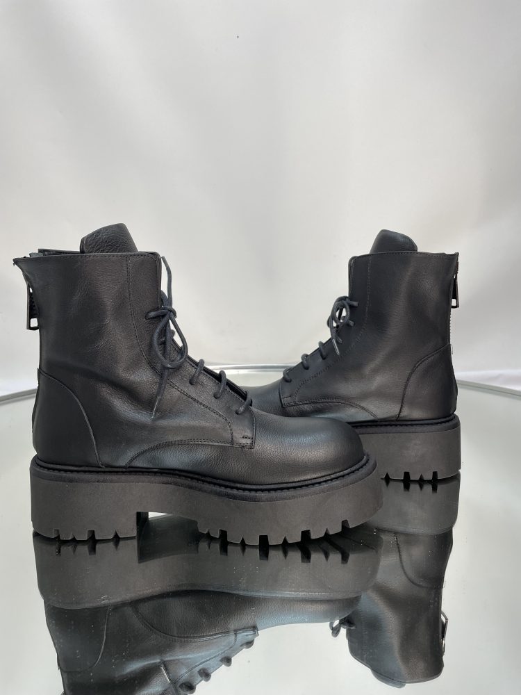 Black Leather Back Zip Boot