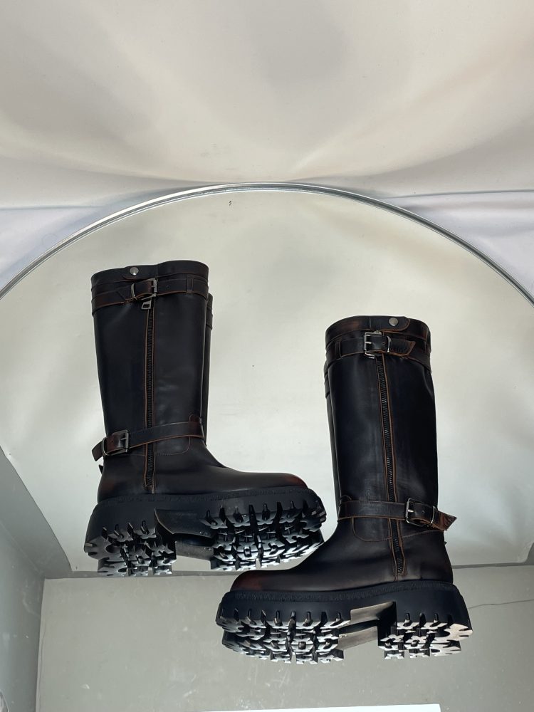 Leather Brown Knee High Biker Boot