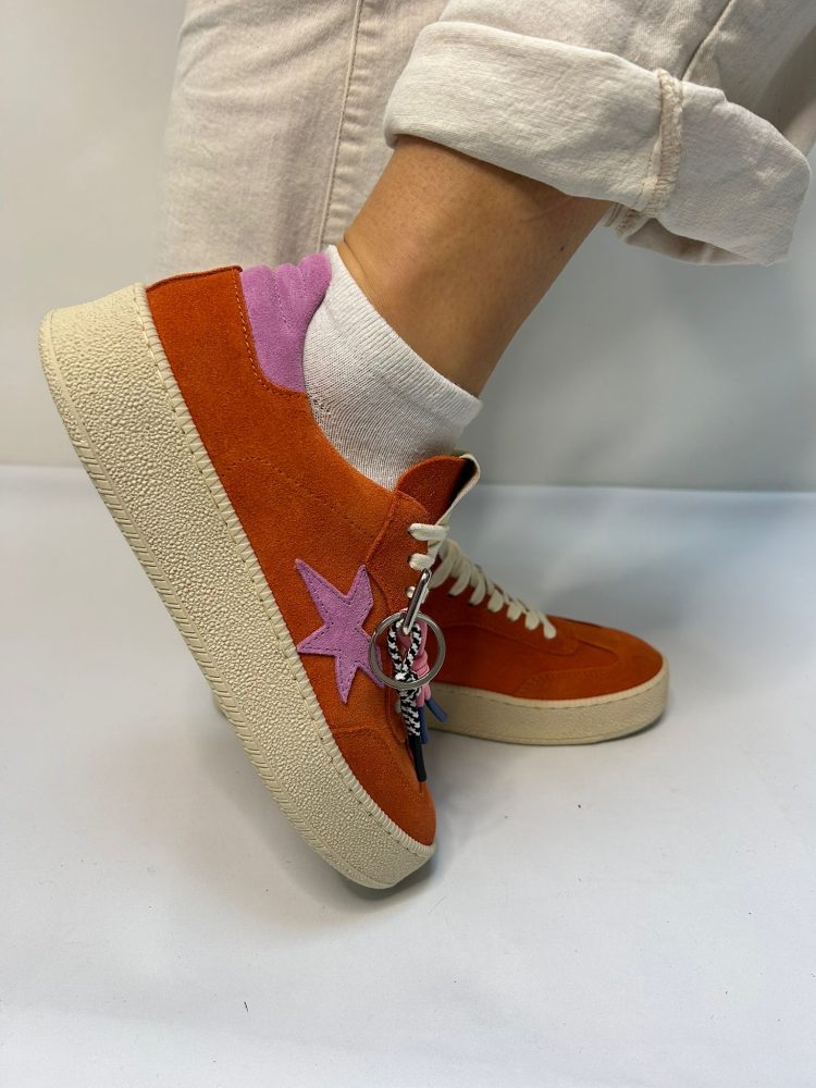 Méline Orange Suede and Leather Trainer