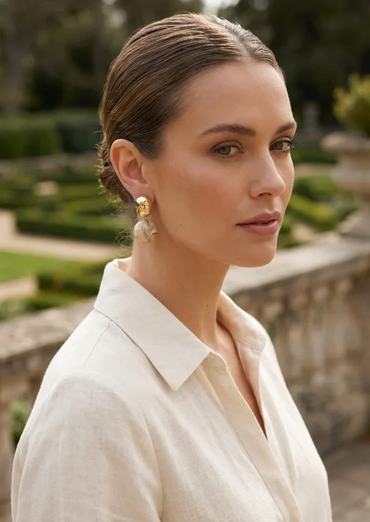 ENVY Gold and Taupe Ball Earring