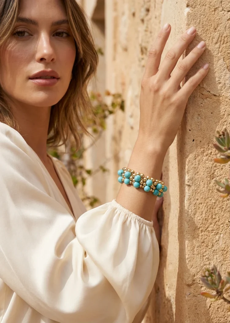 Envy Gold and Blue Beaded Bangle